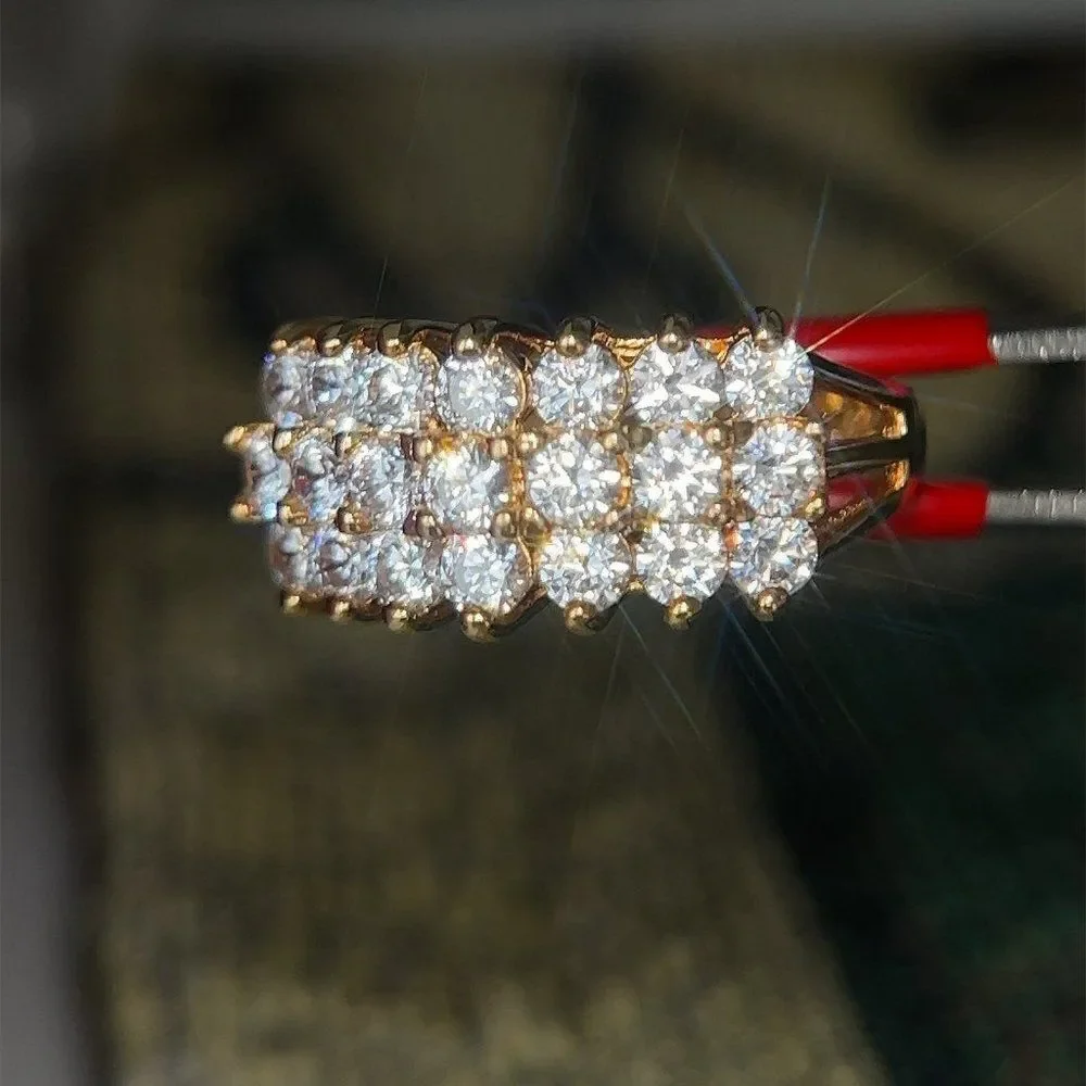 925 Gold Vermeil 3-Row‎ Diamonique Cz Ring